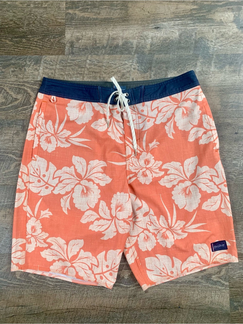 Jack O’Neill Collection Coral Floral Swim Trunks with Navy Waistband
